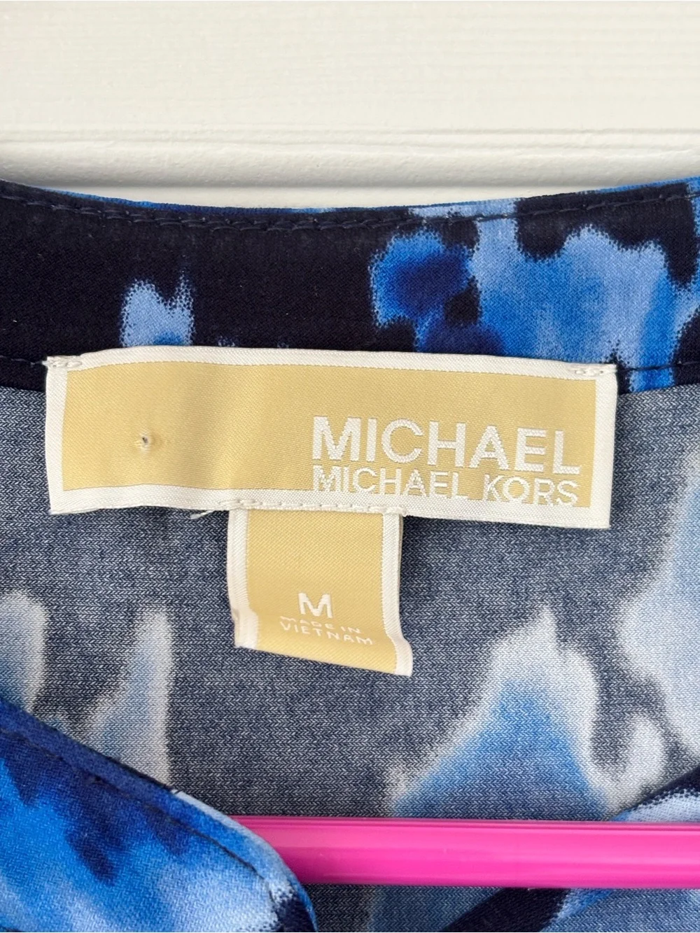 Michael Kors Blue Floral Sleeveless Shift Dress Ruffle Hem Tie Neck Size M - Picture 3 of 9